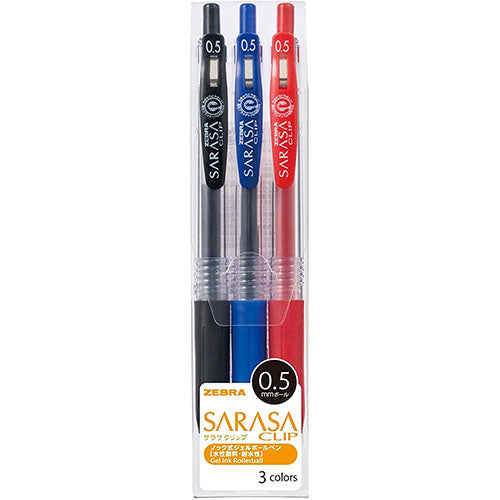 Zebra Sarasa Clip Gel Ballpoint Pen 0.5mm - 3 Color Set