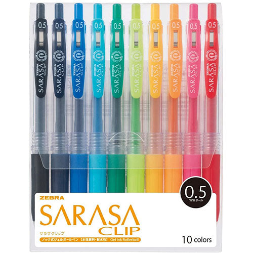Zebra Sarasa Clip Gel Ballpoint Pen 0.5mm - 10 Color Set