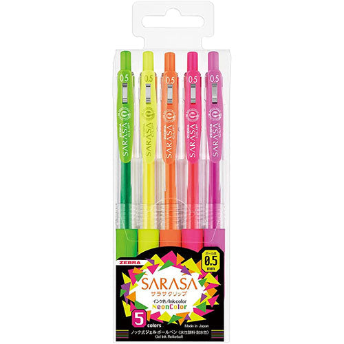 Zebra Sarasa Clip Gel Ballpoint Pen 0.5mm - Neon Color 5 Color Set