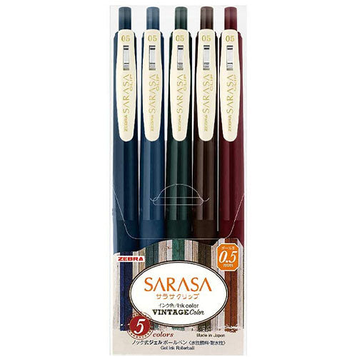 Zebra Sarasa Clip Gel Ballpoint Pen 0.5mm - Vintage Color - 5 Color Set