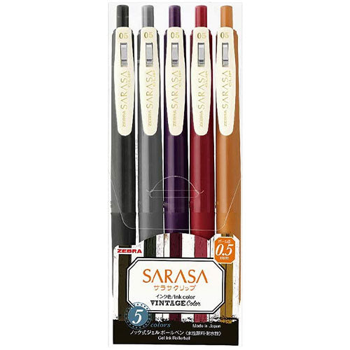 Zebra Sarasa Clip Gel Ballpoint Pen 0.5mm - Vintage Color2 - 5 Color Set