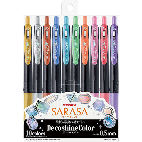 Zebra Sarasa Clip Gel Ballpoint Pen 0.5mm - Deco Shine Color - 10 Color Set