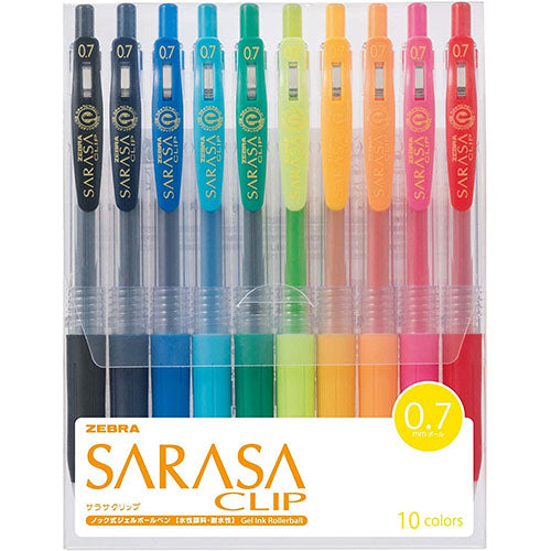 Zebra Sarasa Clip Gel Ballpoint Pen 0.7mm - 10 Color Set