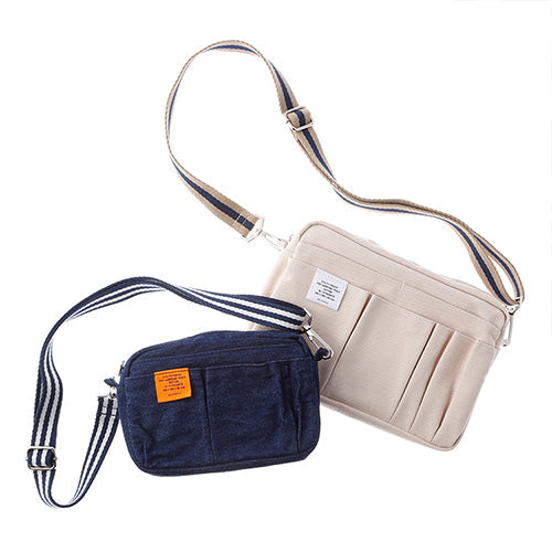 Delfonics Stationery Inner Carrying Shoulder Strap Stripe - BeigexDark Blue - Harajuku Culture Japan - Japanease Products Store Beauty and Stationery