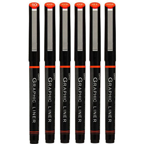 Ohto Water Based Calligraphy Pen Pen Graphic Liner- Black 6 Size Set