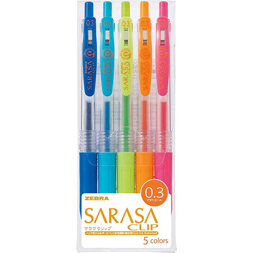 Zebra Sarasa Clip Gel Ballpoint Pen 0.3mm - 5 Color Set