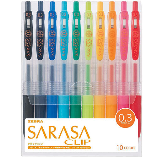 Zebra Sarasa Clip Gel Ballpoint Pen 0.3mm - 10 Color Set